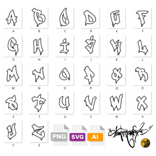 Alfabet Graffiti VOL.1 - Pliki PNG/TTF/Ai/SVG/OTF, 300 dpi - obrazek 3