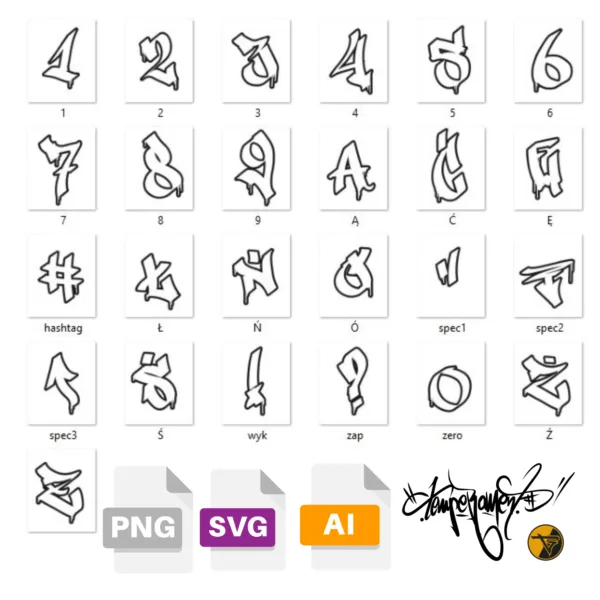 Alfabet Graffiti VOL.1 - Pliki PNG/TTF/Ai/SVG/OTF, 300 dpi - obrazek 4