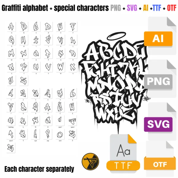 Alfabet Graffiti VOL.1 - Pliki PNG/TTF/Ai/SVG/OTF, 300 dpi