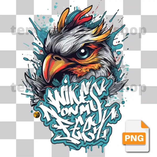 Grafika PNG przedstawiająca orła w dynamicznym, miejskim stylu graffiti. Idealna do nadruków DTF i DTG na koszulki, bluzy, torby i inne produkty. Transparentne tło, wysoka rozdzielczość 300 DPI.