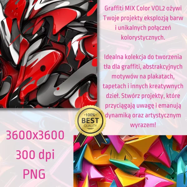 Zestaw 30 Wzorów Łączonych z dynamicznymi mieszankami kolorów, idealnych do graffiti, plakatów, tapet i projektów artystycznych. Pliki PNG, 12x12 cali (30,48x30,48 cm), 300 DPI.