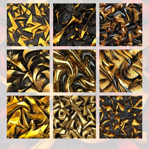 Gold&Black – Wzory Łączone, pliki cyfrowe PNG 12x12 cale, 300 dpi