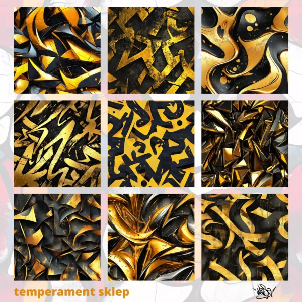 Gold&Black – Wzory Łączone, pliki cyfrowe PNG 12x12 cale, 300 dpi