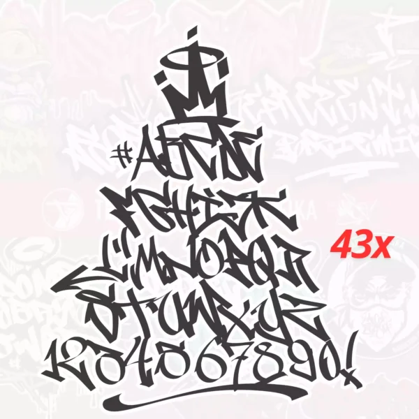 Zestaw 43 pędzli do Procreate inspirowanych graffiti. Każda litera, cyfra i znak to osobny brush, idealny do tworzenia dynamicznych projektów w stylu street art.