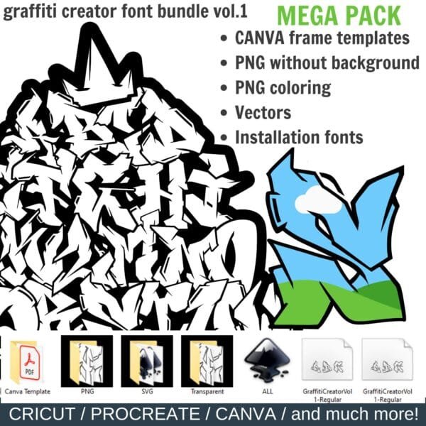 Czcionka Graffiti Creator Vol. 1 (SVG/PNG/TTF/OTF/Ramki Canva)