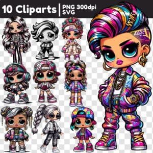 Grafiki użytkowe Cartoon Doll (12xPNG/12xSVG)