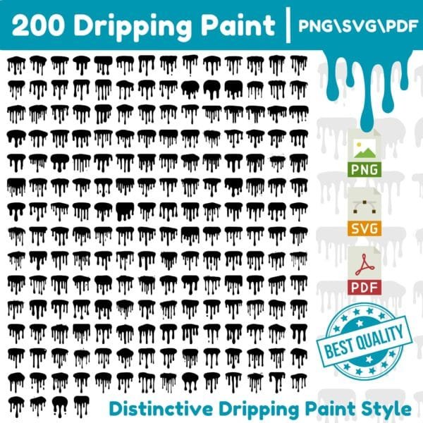 Grafiki użytkowe - Zacieki farby/Dripping 200 wzorów (PNG/SVG/PDF)
