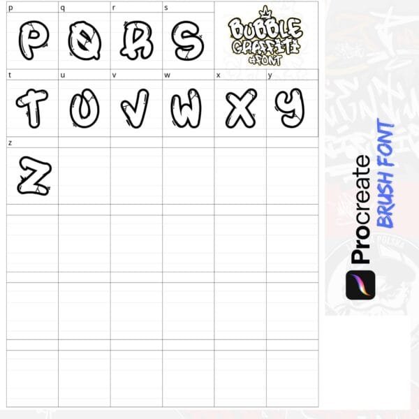 iPad Procreate – Bubble Graffiti Font (45 pędzli) - obrazek 4