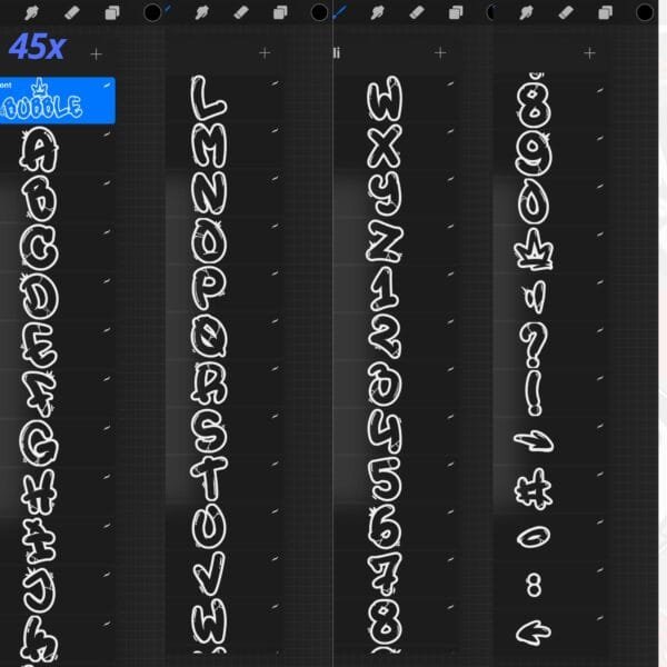 iPad Procreate – Bubble Graffiti Font (45 pędzli) - obrazek 5