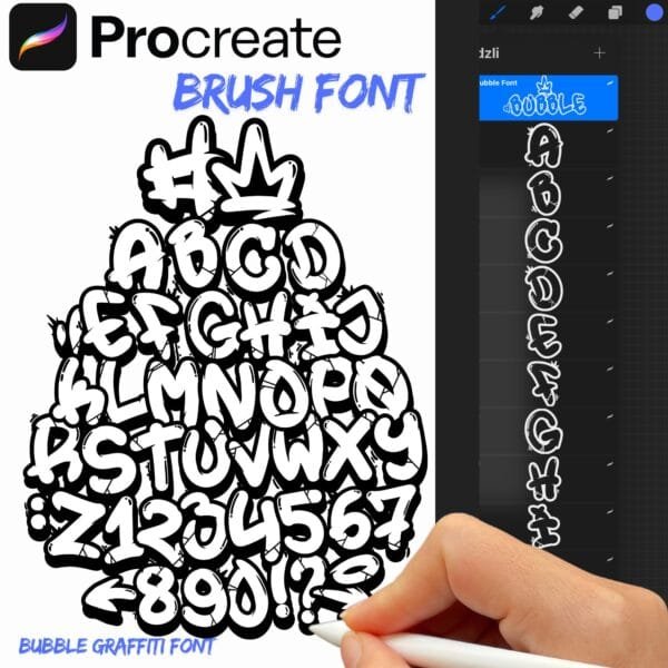 iPad Procreate – Bubble Graffiti Font (45 pędzli)