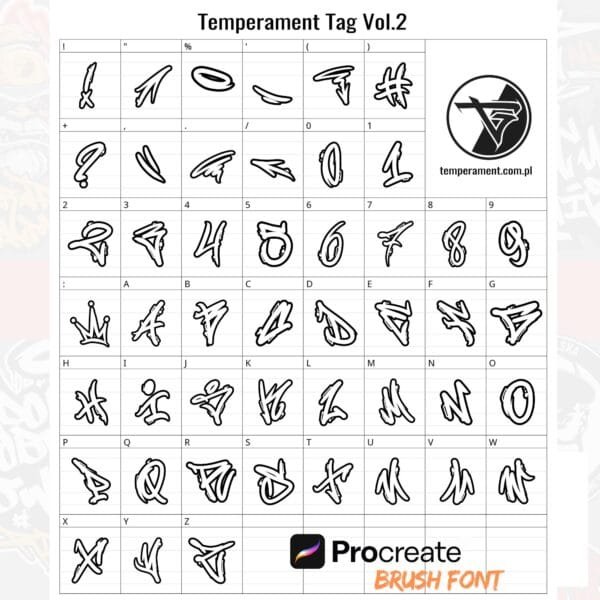 iPad Procreate – Temperament Font Vol.2 (47 pędzli) - obrazek 3