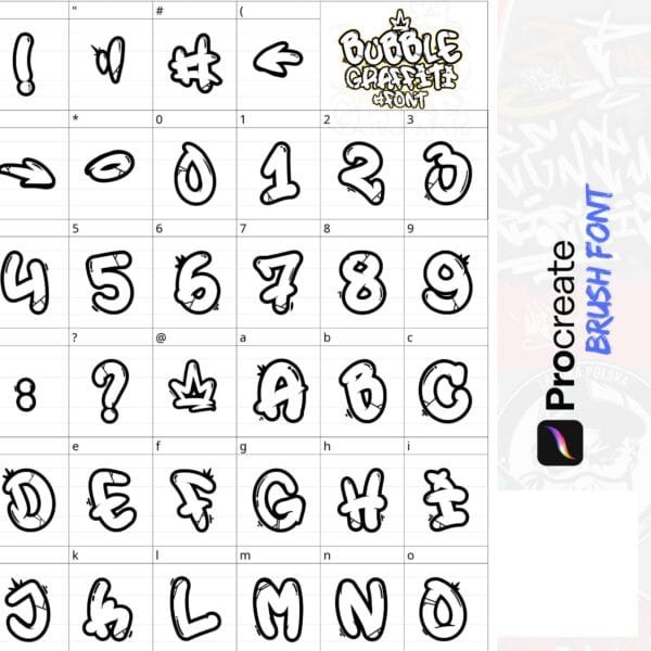 iPad Procreate – Bubble Graffiti Font (45 pędzli) - obrazek 3