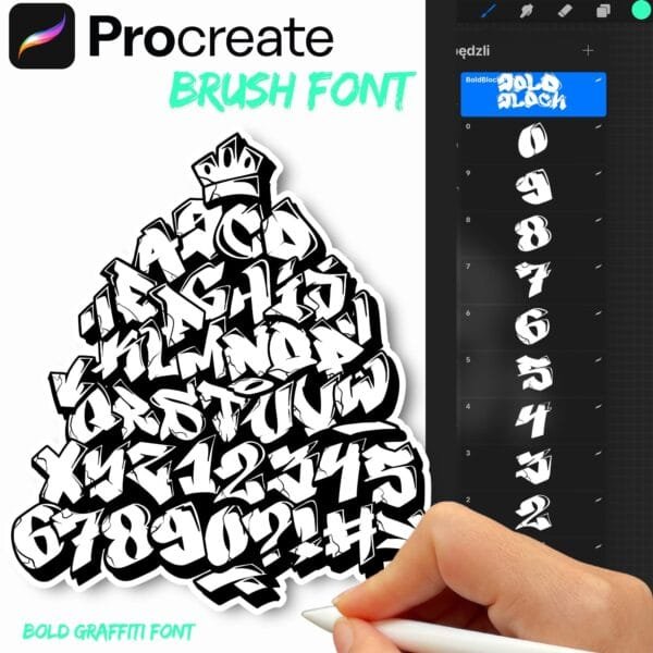 iPad Procreate – BoldBlock 3D Font (46 pędzli)