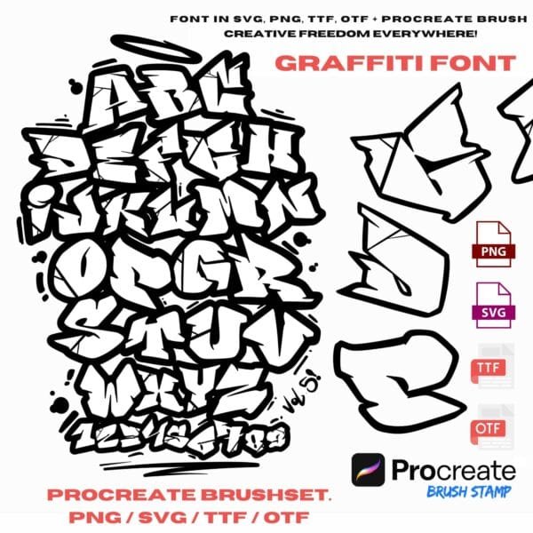 Czcionka Graffiti Vol. 5 (PNG/SVG/TTF/OTF/Procreate)
