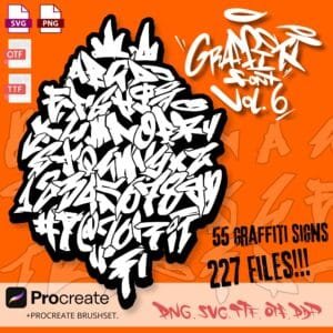 Czcionka Graffiti Vol. 6 (PNG/SVG/PDF/TTF/OTF/Procreate)