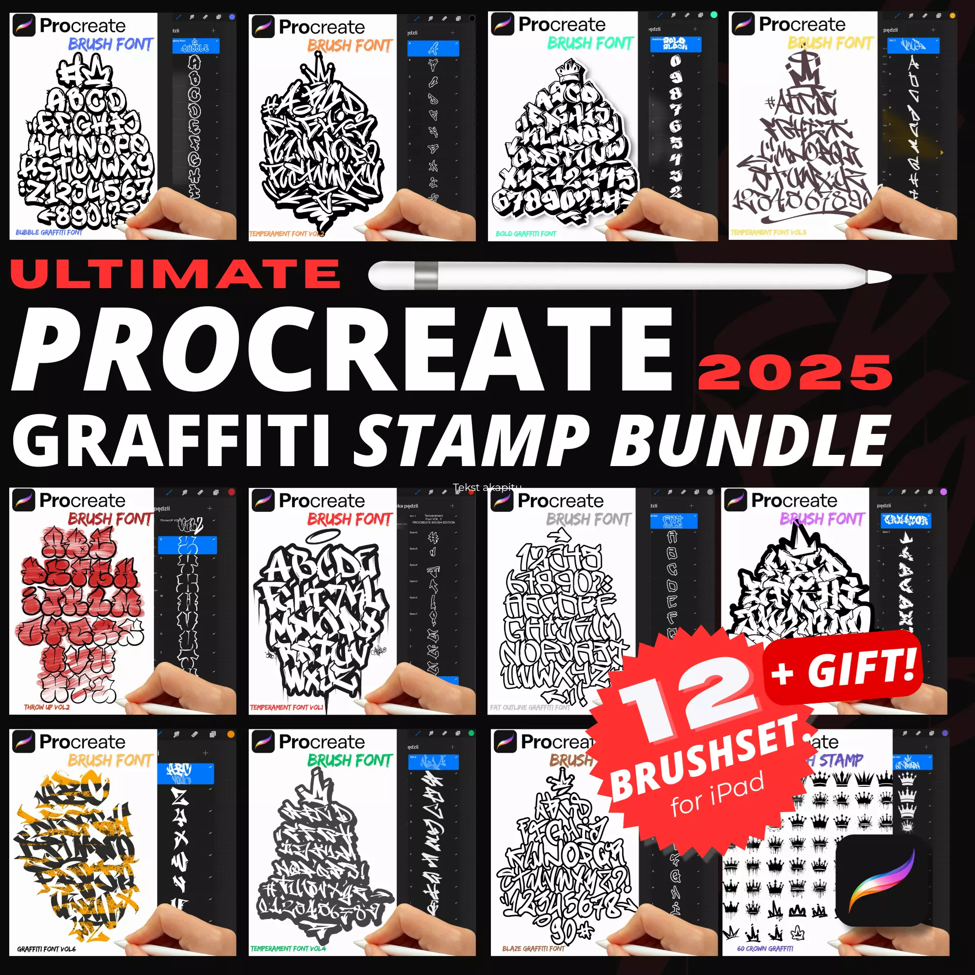 iPad Procreate – Ultimate Procreate Graffiti - Paczka 13 zestawów (550+pędzli)
